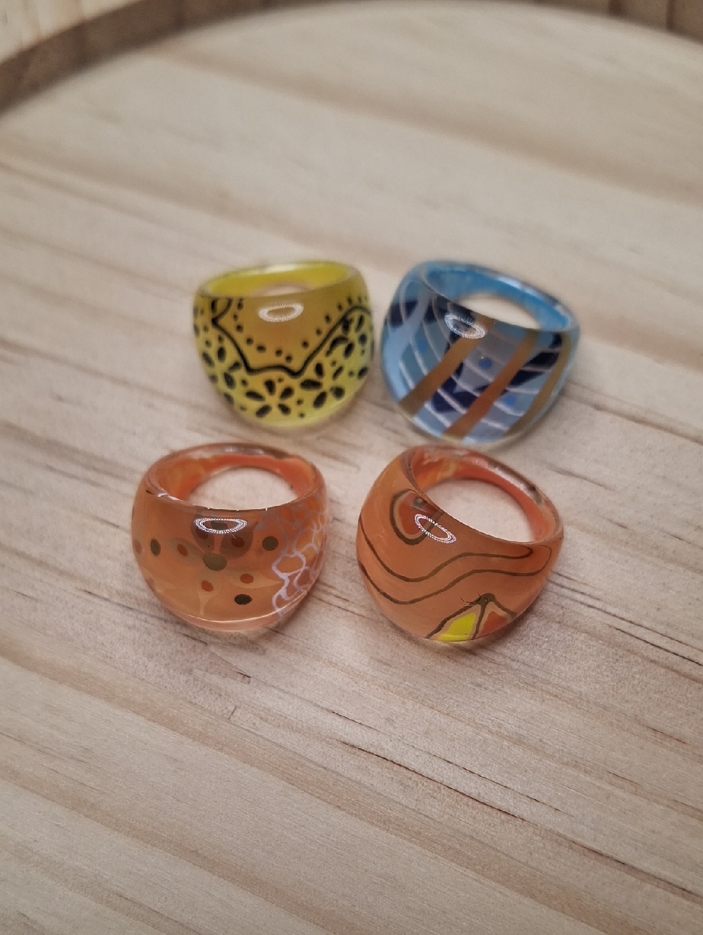 Glossy Resin Chunky Pink Blue Yellow Rings